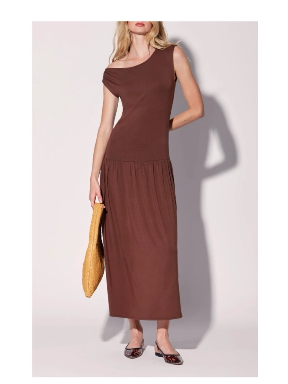 Walter Baker Fatima Off Shoulder Drop Waist Midi Dress